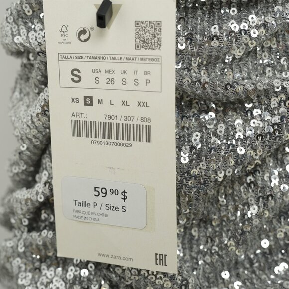 Zara mini strapless sequins dress, Size S (2), Silver colour - Picture 8 of 12